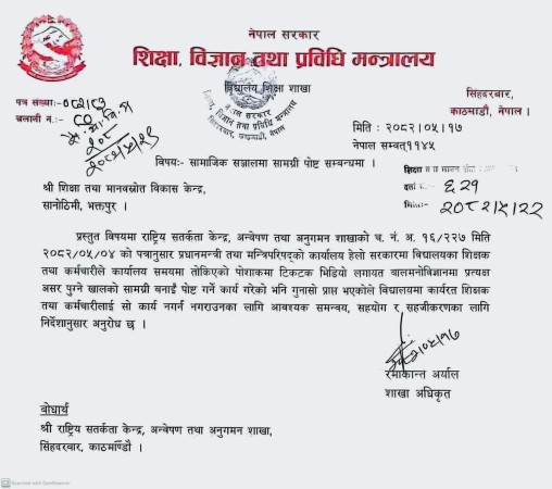 सरकारी शिक्षकलाई स्कुल समयमा टिकटक भिडियो बनाउन निषेध