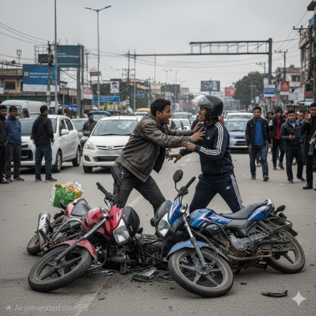 वालिङमा स्कुटर र मोटरसाइकल ठोकिँदा झै-झगडा: ३ जना घाइते,